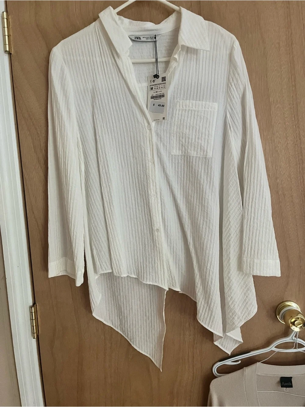 Zara Cream Ribbed Asymmetrical Button-Front Shirt - Picture 1 of 2